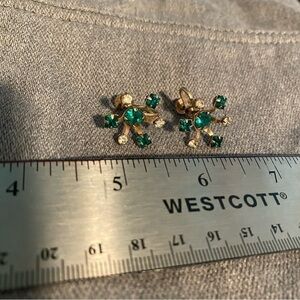 Vintage retro metal rhinestone screw back clip on earrings 1950s holiday cute
